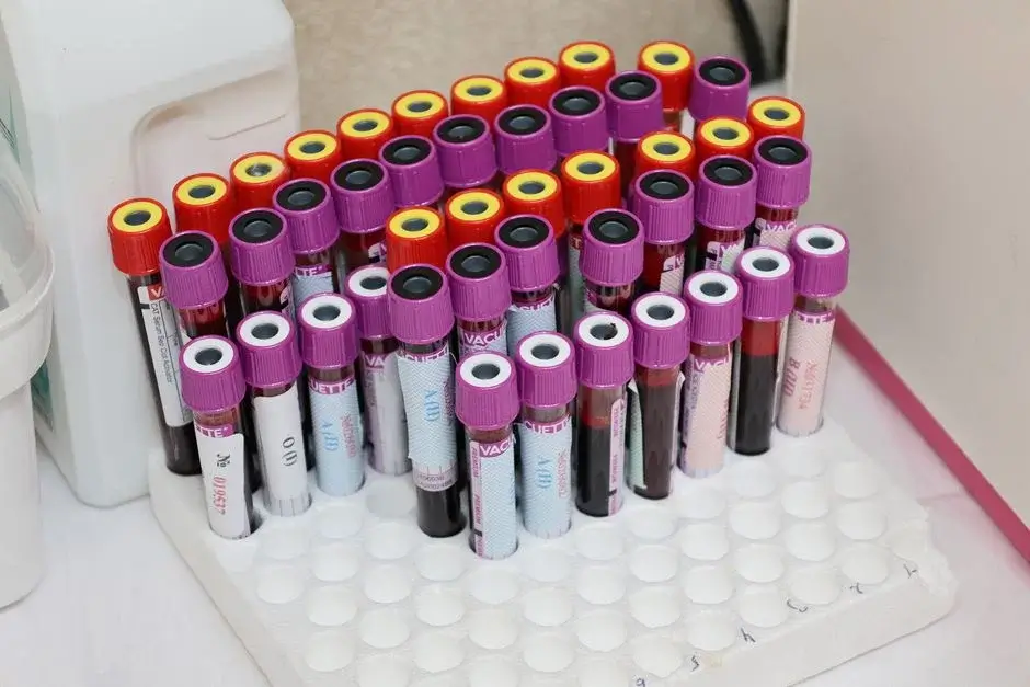 Blood sample vials in a laboratory testing rack